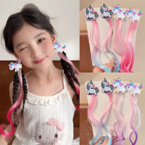 2 unidades de ganchos de cabelo unicórnio para meninas, pregadeiras princesa, acessórios de cabelo multicolor para crianças