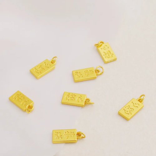 Pingente retangular em ouro fosco 8x16mm com a frase 'Wishes Come True' para fazer pulseiras e colares DIY