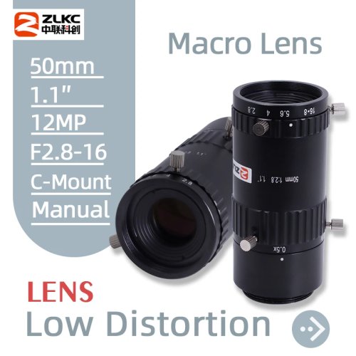 ZLKC 1.1'' 50mm C-Mount-Objektiv 12MP verzerrungsfrei manuelle Blende F2.8-16 für Flächenscan-Kameras Leiterplatteninspektion