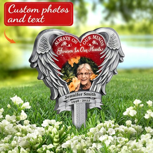 Hiasan Taman Memorial Custom Sayap Malaikat, Foto & Teks Pribadi, Kenang-kenangan untuk Orang Tersayang, Ornamen Halaman Luar