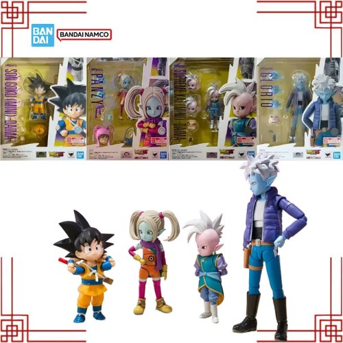 バンダイSHFドラゴンボールDAIMAアクションフィギュアセット - パンジー、グロリオ、界王神、孫悟空、ガンバッグ＆ミニ悟空付き、コレクション玩具