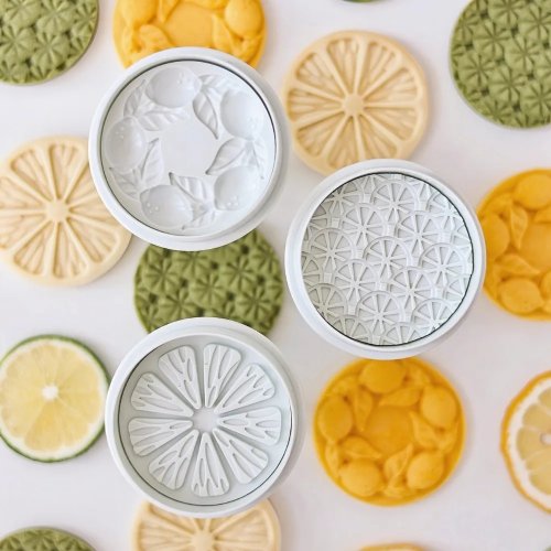 Set 3pcs Cetakan Kue Bentuk Lemon dengan Cap Bunga - Cetakan Fondant dan Kukis