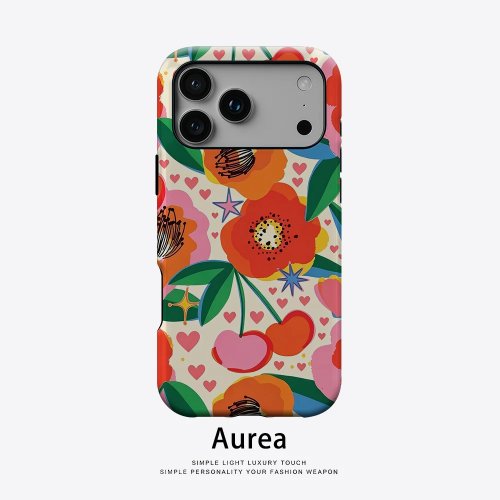 Чохол Aurea з матовим бампером для iPhone 17/16/15/14 Plus/13 Pro Max, сумісний з MagSafe, ударостійкий, жорсткий ПК, малюнок вишневого цвіту