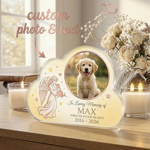 Placa comemorativa personalizada para animais de estimação em acrílico, forma de nuvem, design de anjo e pegada, para donos de cães e gatos, decoração de casa