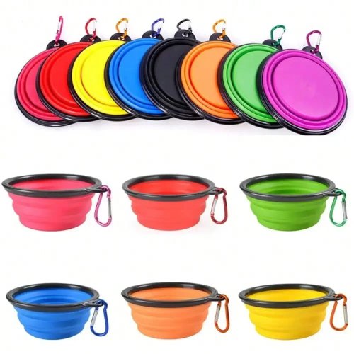 Ciotola pieghevole in silicone per cane, 2-in-1, erogatore di cibo e acqua portatile per animali con moschettone, per viaggi all'aperto