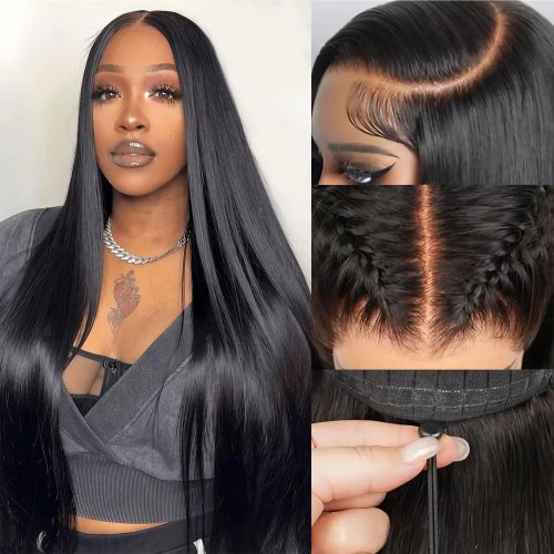 PerisModa Echthaar Perücke Glatt, Lace Front Unsichtbar 13x4 & 13x6, Vorgezupfte Babyhaare, Atmungsaktive verstellbare Kappe, Klebefrei, für Damen