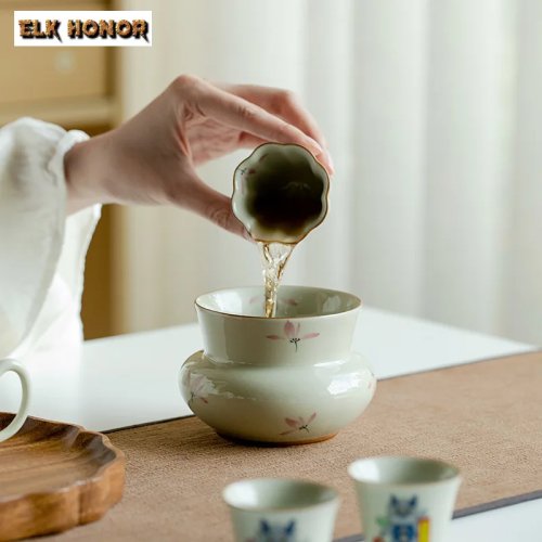 Recipiente de cerámica retro para restos de té 470ml, orquídea pintada a mano, jarrón hidropónico