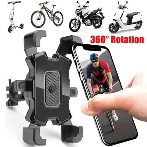Fiets/motor telefoonhouder, 360° draaibaar en instelbaar, schokbestendig, antislip, ABS, 1/2 stuks