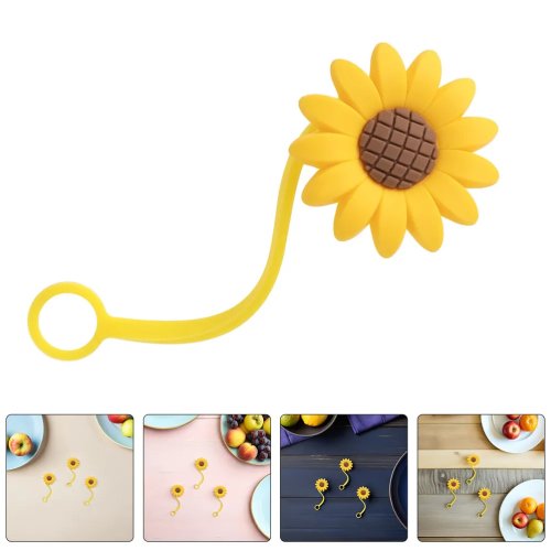 5 Stück Wiederverwendbare Silikon-Strohhalm-Abdeckungen mit Sonnenblumen-Design, Staubschutz für Glasstrohhalme und Becher