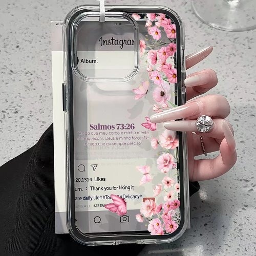 Capa para Samsung Galaxy S26 Ultra S25 S23 FE S24 A57 A56 A36 A55 A17 A16 A07, Rosa, Borboletas e Flores, Cor Doce, 2 em 1