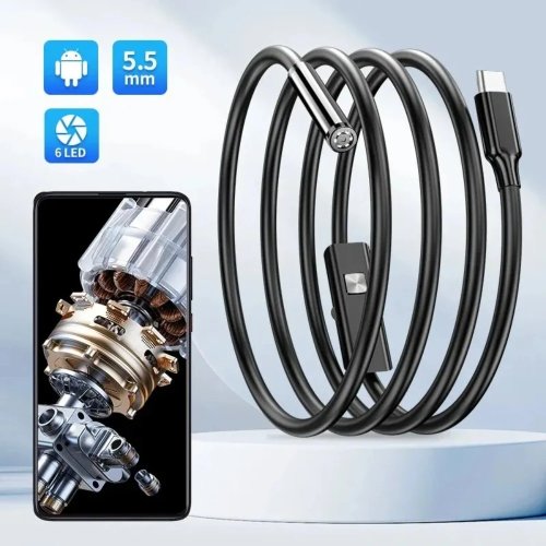 USB Endoscope Camera for Android OTG Phone, 5.5mm Borescope Snake Inspection Camera, 6 LED Lights, Type C