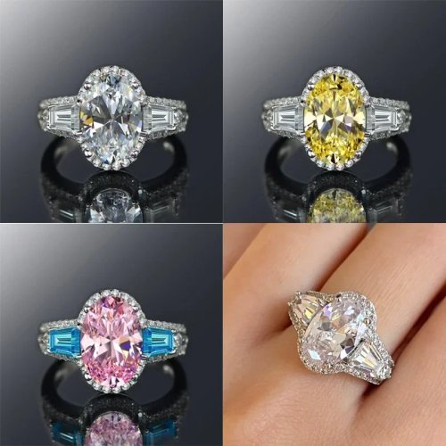 Anel de noivado feminino oval CZ 2026 brilhante, branco/amarelo/rosa, joias estéticas de festa