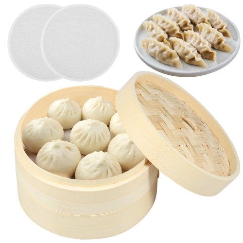 Xửng hấp tre thủ công, 2 tầng và nắp, giỏ hấp tre cao cấp cho rau củ, há cảo, bánh bao, nấu ăn lành mạnh