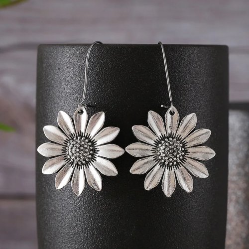 Boucles d'oreilles tournesol 3D rétro pour femme, style bohème, bijou personnalisé