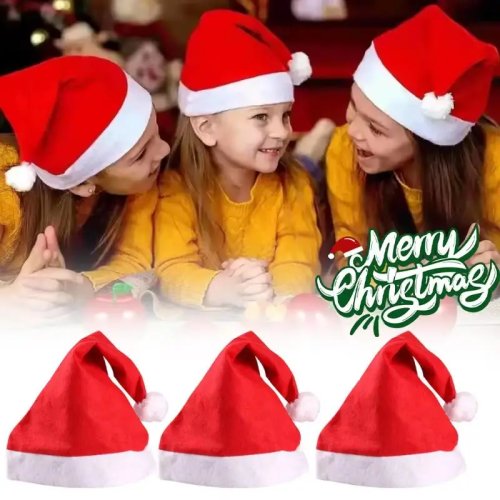 Gorro de Santa Claus Navideño con pompón blanco esponjoso, suave no tejido, accesorio para fiestas