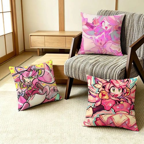 ปลอกหมอนโซฟาลวดลายตัวละคร Deltarune Mew Mew สีชมพู