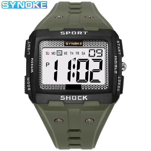 SYNOKE 新作 メンズ スポーツ腕時計 防水 夜光 大画面 スクエア型 アウトドアランニング キャンプ 学生向け