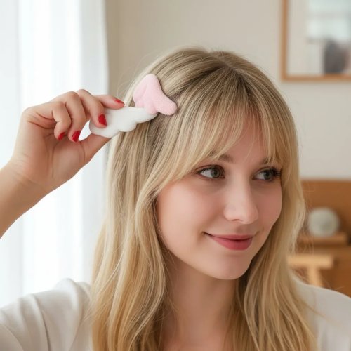 Jepit Rambut Wanita Sayap Malaikat Merah Muda - Jepit Kain Imut Kosplay, Barrette untuk Poni