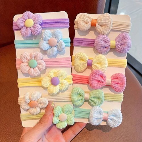 6 pièces Chouchous nœuds sucrés unis pour filles - Élastiques à cheveux en polyester doux