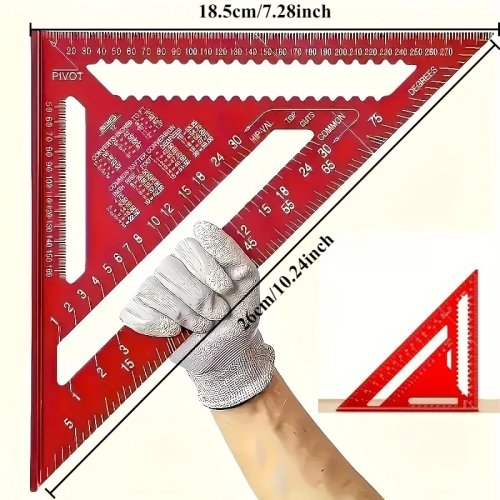 Escuadra de aluminio de precisión - Regla triangular roja para carpintería, decoración del hogar y proyectos de diseño