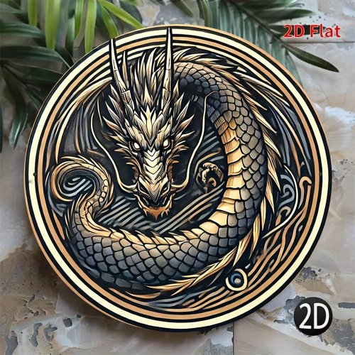 Papan Aluminium Bulat 88in Naga China Retro Seni Dinding Dekorasi Garasi Bar Rumah