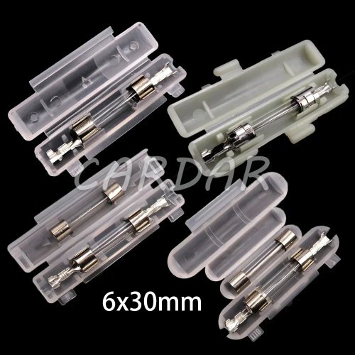 1セット ACヒューズホルダー 6x30mm フリップタイプ 白いダブルガラスチューブ ターミナル付き