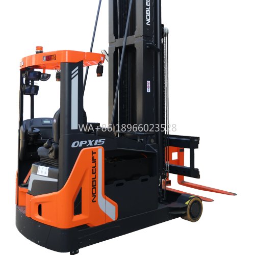 Carrello elevatore per corridoi stretti a 3 vie, 1,5 tonnellate, alzata 9,5 m, impilatore di pallet VNA per automazione magazzino