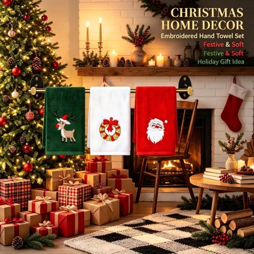 クリスマスタオルセット - 赤いメリークリスマスタオル、バスルーム用品、クリスマスギフト