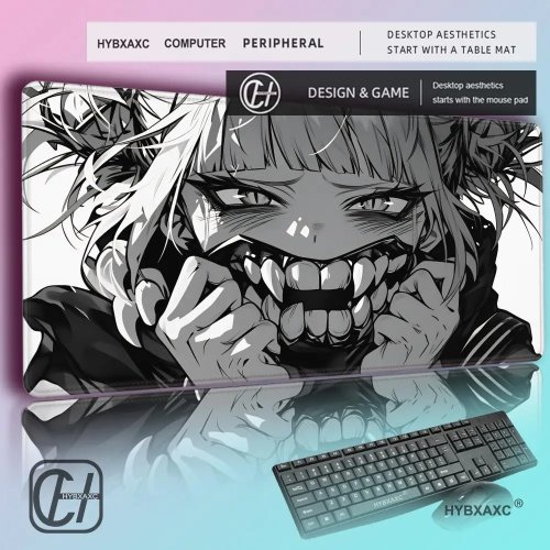 Alfombrilla de ratón gaming My Hero Academia Toga Himiko - Tapete de escritorio anime con bordes cosidos, base de goma para ordenador y teclado
