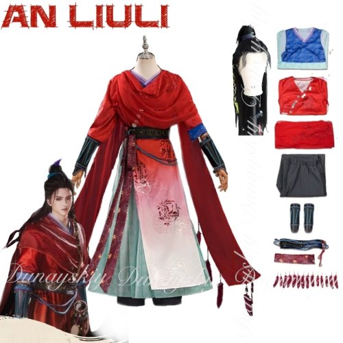 Costume cosplay WHERE WINDS MEET Set rosso con gancio nero e parrucca