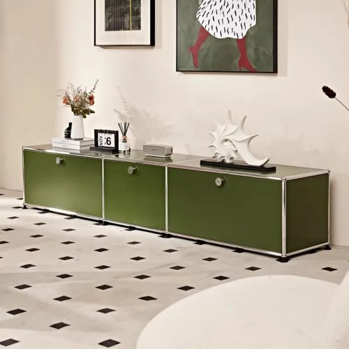 Meuble TV rétro style sideboard avec rangements, meuble modulaire en métal pour salon et bureau