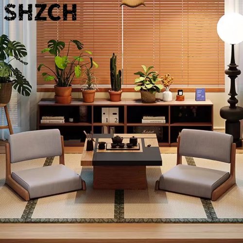 Solid Wood Legless Floor Chair with Backrest – Japanese Tatami Lounge Seat for Living Room, Bedroom, Window Nook