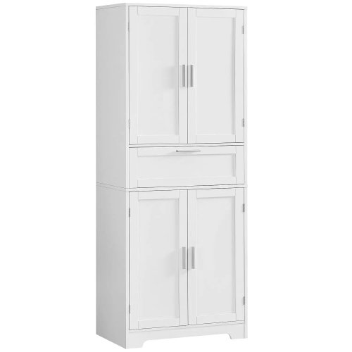 Gabinete de 67 pulgadas con repisa ajustable y cajón, 4 puertas, para cocina, comedor, sala, oficina, blanco, personalizable
