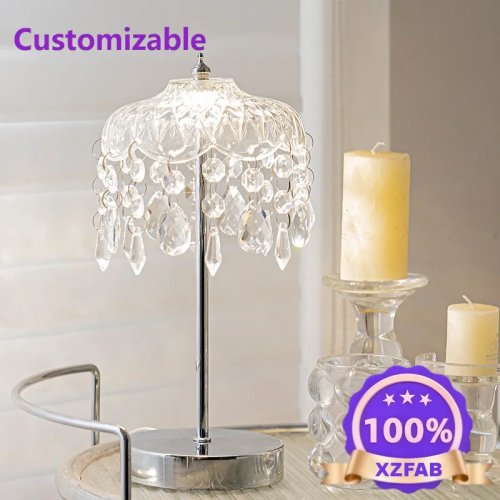 Lampada da Scrivania in Cristallo Lussuosa - Lampada da Comodino Stile Europeo Retro, Crema