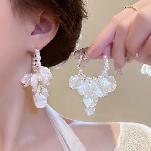 Bông tai dáng dài hoa ngọc trai bạc 925 cho nữ, phong cách Hàn Quốc, trang sức cao cấp, xu hướng 2026