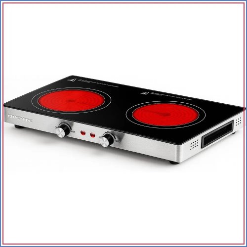 เตาไฟฟ้าเซรามิกอินฟราเรดหัวคู่ 1800W กระทะร้อนแบบพกพาสแตนเลสพร้อมกระจกคริสตัล ขากันลื่น สำหรับบ้าน ออฟฟิศ หรือหอพัก
