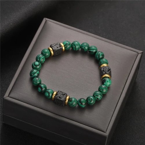1pc Natural Malachite Bracelet, Stone Bead Couple Bracelet for Men and Women, Health and Weight Loss Jewelry