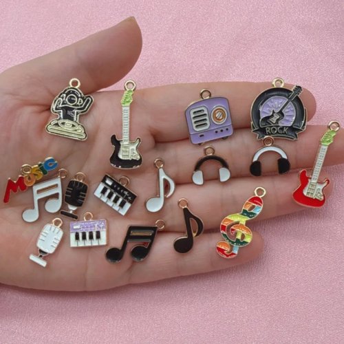 15 uds. Dijes de aleación esmaltada con guitarra y notas musicales para DIY, joyería hecha a mano