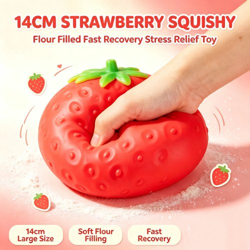 Giant Strawberry Squishy Toy - Extra Large Slow Rising Shapeable Fidget Ball Stress Relief - Perfect for Adults & Friends