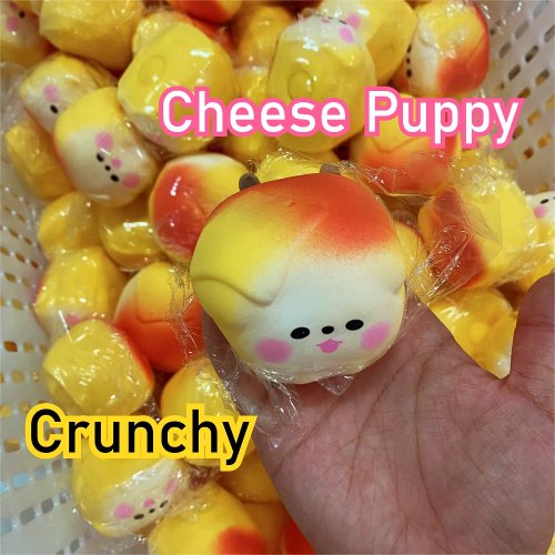 Crunchy Squishy Cute Cheese Puppy Squeeze Toy - Soft Simulated Food Anti-Stress Fidget Toy, Slow Rebound Stress Relief