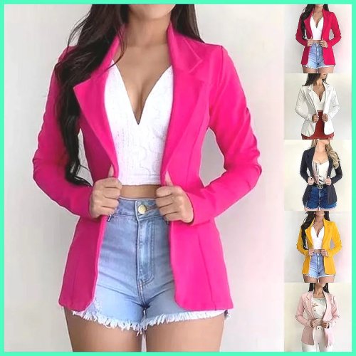 Women's Formal Blazer Set – Loose Fit Long Sleeve Solid Color Office Work Jacket with Pockets
