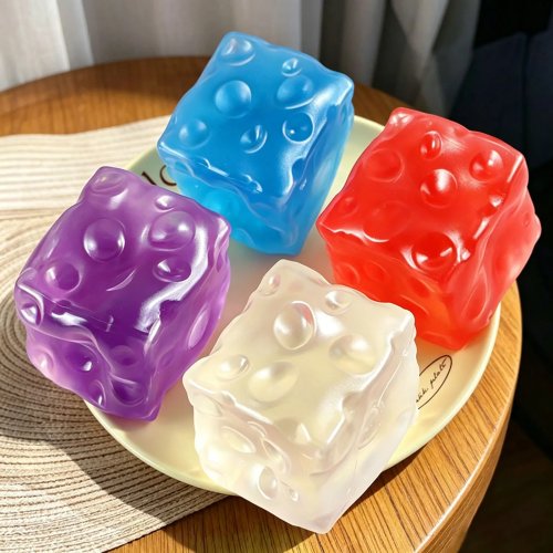 Brinquedo Squishy Queijo Quadrado 7cm - Fidget Sensorial Transparente Macio TPR Anti-Stress para Adultos