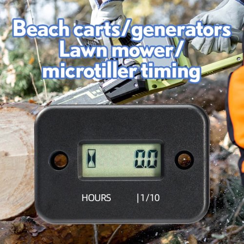 Motorcycle Boat Digital Hour Meter Tachometer, Waterproof LCD Inductive Gauge for Gas Engine