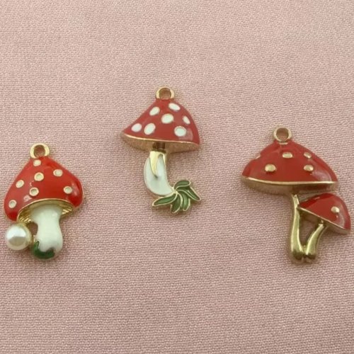 10pcs Cat & Mushroom Enamel Pendant Charms for DIY Jewelry, Necklace, Keychain