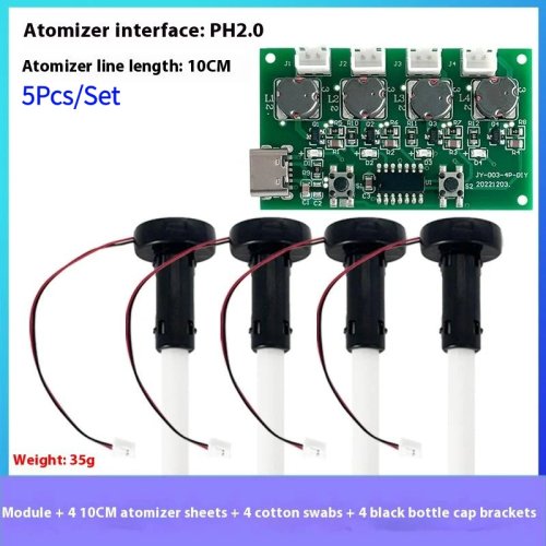 5 Stuks DIY Mini Luchtbevochtiger Kit, Type-C USB Vier-Voudige Vernevelaar met Verstuivervel, Driverprintplaat en Standaard