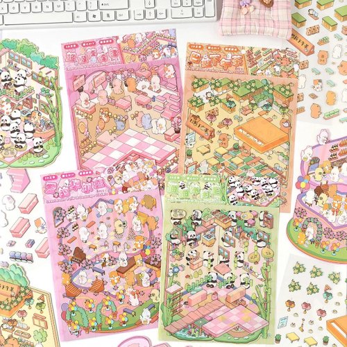 3D Cartoon Cabin DIY Sticker Kit for Kids, Stackable Scenery Stickers Craft Set, Cute Gift