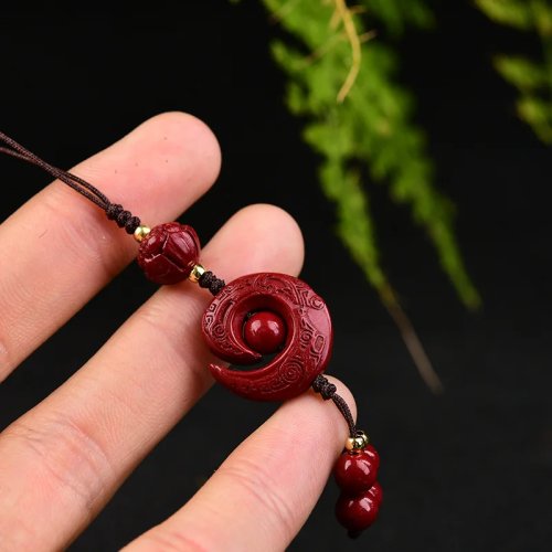 Real Cinnabar Lotus Keychain - Bag Charm & Phone Lanyard, Fashion Wristlet for Women & Men