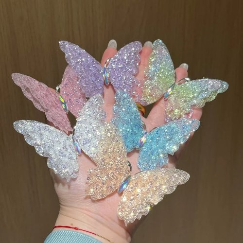3D Sequin Tulle Gradient Butterfly Hair Clips for Girls – Cute Non-Slip Lightweight Side Bangs Hair Accessories