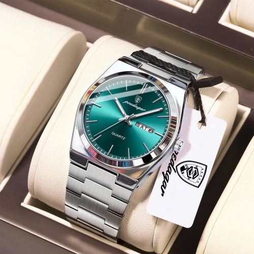 POEDAGAR Luxury Men's Watch - Luminous Waterproof Stainless Steel Casual Quartz Wristwatch with Date and Week Display