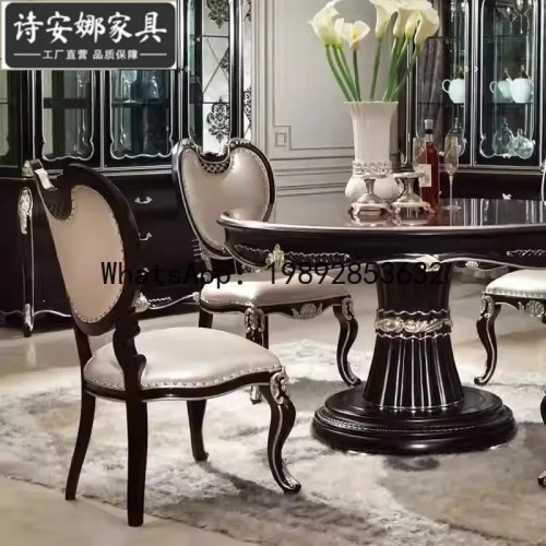 Ensemble table et chaises de salle à manger ronde néoclassique, mobilier de restaurant sculpté à la main